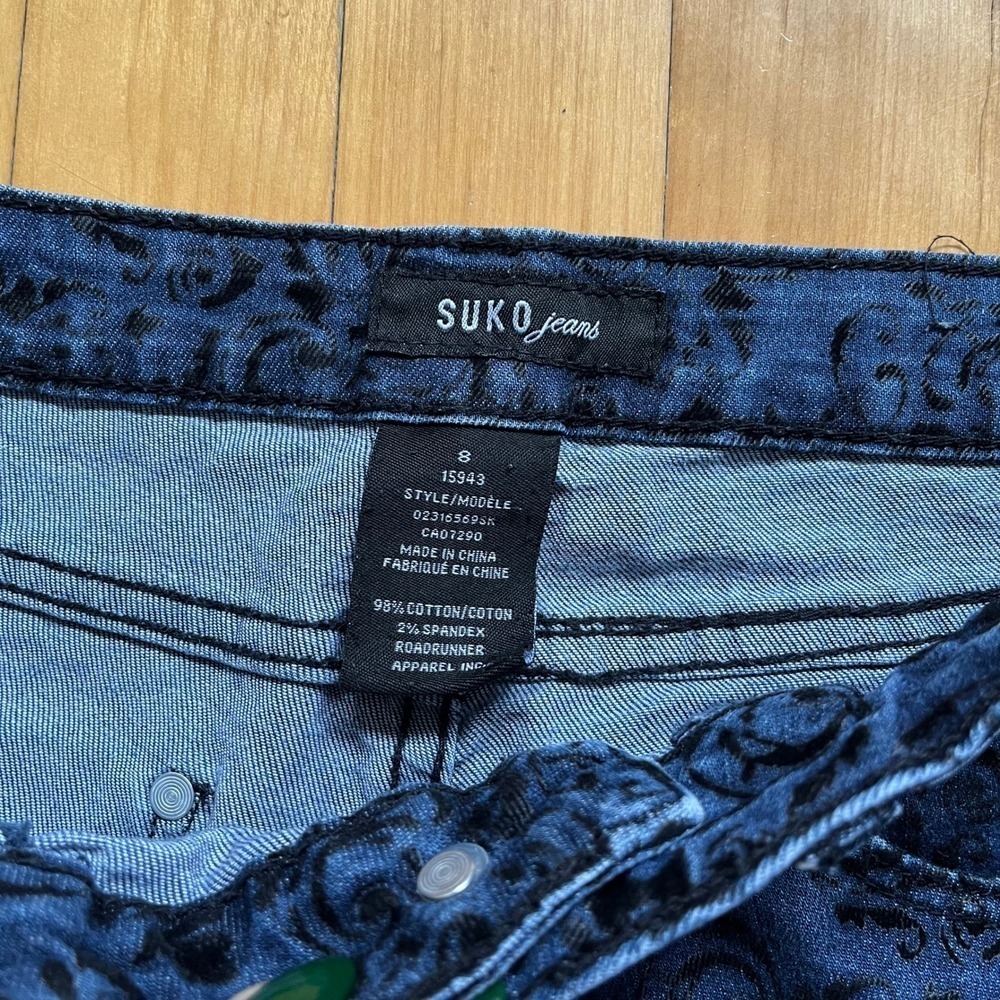 Suko Jeans Women's Size 8 Blue Black Velvet Damask Skinny Jeans Pants - Picture 4 of 7